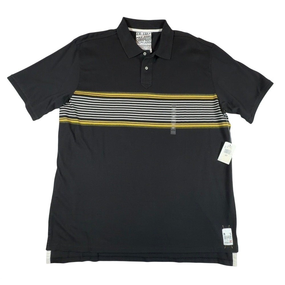 Vtg Polo Jeans Ralph Lauren 2XT Black Striped Streetwear 90s Polo Shirt NWT
